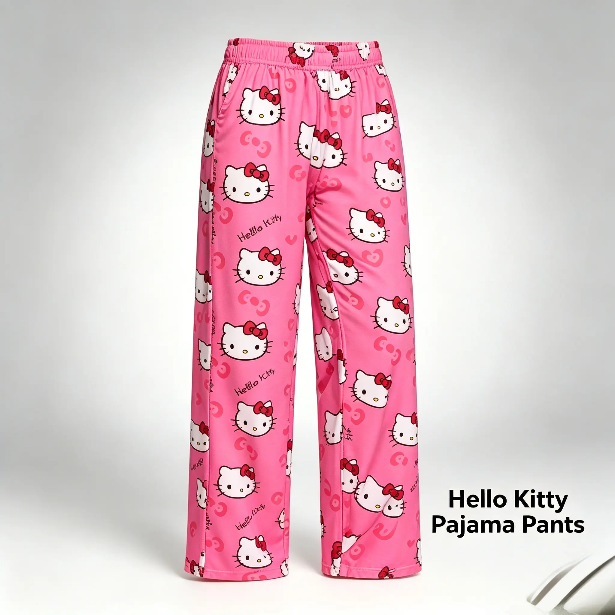 Sanrio Hello Kitty Lightweight Pajama Pants with Pockets, Soft Loose Sleep Bottoms, Casual Kawaii Home Loungewear for Women