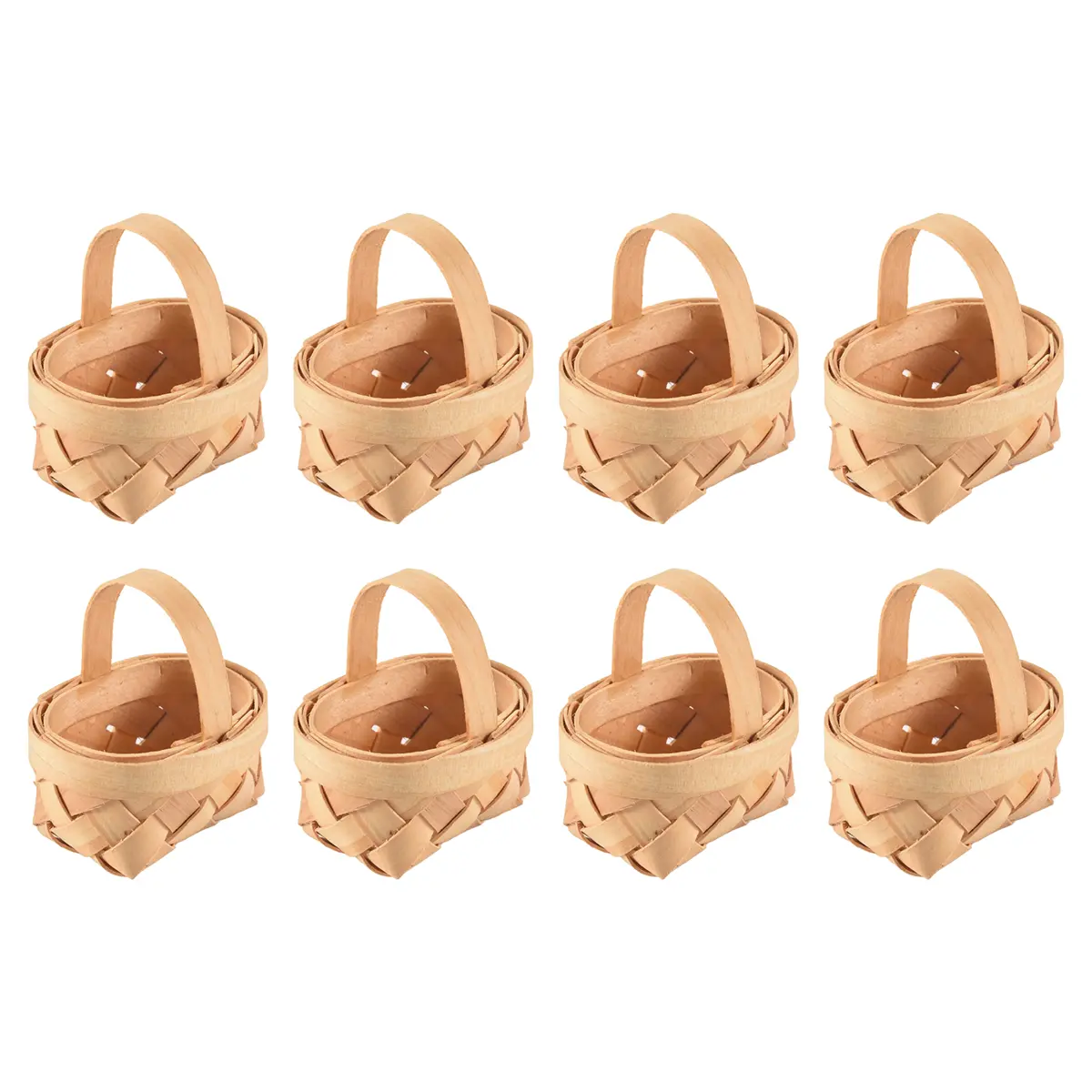 8PCS Rustic Look Wooden Mini Woven Baskets with Handles (6 x 5 x 6cm) - Floral Decor, Tea Party/Wedding Reception Favors, Crafts Photo Prop