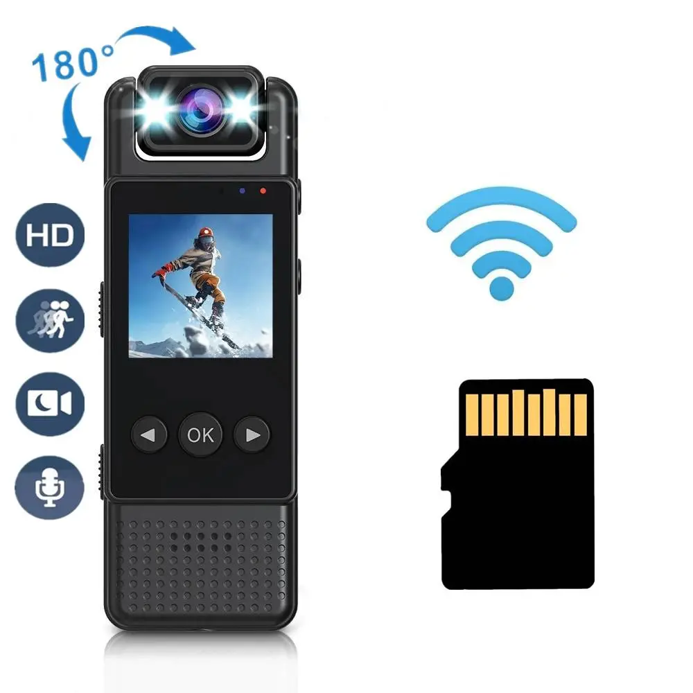 4K HD Action Camera, USB Rechargeable Body Worn Camera, Infrared Night-Vision WiFi Hotspot Sports Camera, Outdoor Sports Camera, Vlogging Camera, Wearable Recording Camera, Wireless Vlog Camera, HD Video Camera