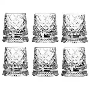 6 Pack Rotating Whiskey Cup With Led Lamp Holder Suitable For Bourbon Whiskey, Scotch Whiskey Cocktails Unique Gift For Men'S Dad And Husband Bartenders Cool Bar Accessory For Home Bars Whiskey Glass Set