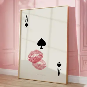 One Piece of Featuring a Playing Card Design, Specifically The Ace of Spades, with a Stylish Retro Kiss Lips Motif, Embodying a Femme Fatale Theme, Suitable for Apartment Aesthetics, And Perfect for Decorating Living Or Bedroom Spaces
