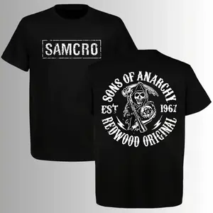 Sons of Anarchy SAMCRO T-Shirt – Black Biker Club Graphic Tee Featuring Redwood Original Grim Reaper Design, TV Show Motorcycle Merchandise Gift for SOA, Menswear Medium Men's