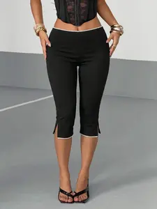 Women's Polka Dot Lace Trim High Waist Capri Pants Bottoms 2026 Slim Fit Casual Streetwear Summer Daily Trendy Going Out Stylish Viral TikTok Fashion Essential