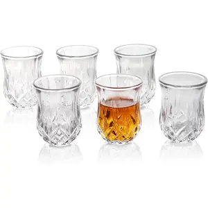 Shot Glass (Set of 6) - Elegant  Patterned Shot Glasses 1.75 oz - Classic    Sherry Brandy Cordial Mini Snifters Glasses -  for Parties, Bars, Events, Home Bar