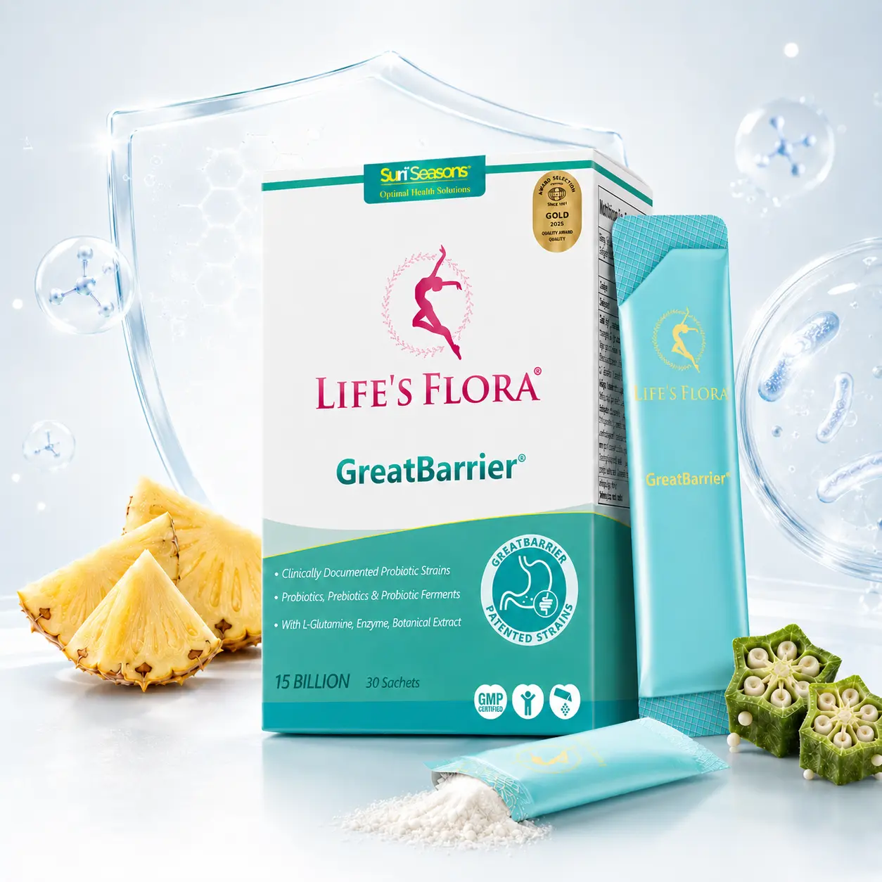 Life's Flora GreatBarrier Probiotics for Gut Health & Mucosal Barrier Repair, Daily Digestive Supplement for Bloating & Gas Relief, 30 Sachets