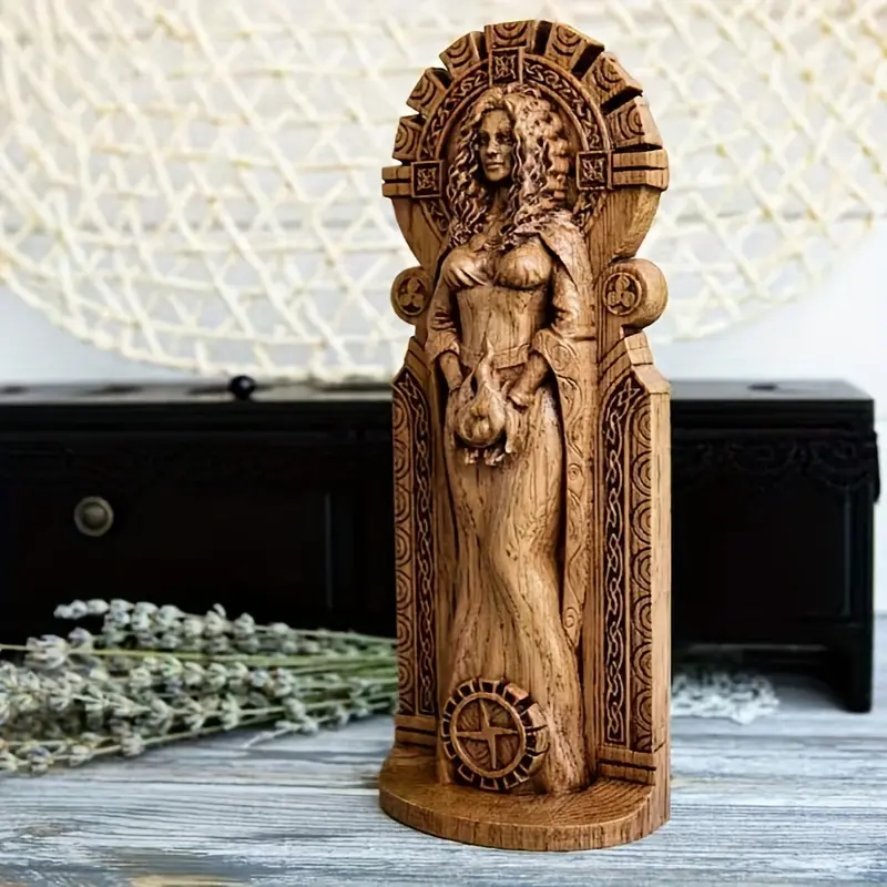 1pc Briget Celtic Fire Goddess Resin Statue, Indoor & Outdoor Druidic Witchcraft Altar Decor, Versatile Room Compatibility, No Power Needed Ornaments Yellow