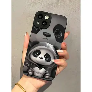 1pc Black Phone Case With Cartoon Panda Pattern, Full Body TPU Shock Proof, Suitable For IPhone17/IPhone17 Air/IPhone17 Pro/IPhone17 Pro Max/16 Pro Max/15 Pro Max/14 Pro Max/13 Pro Max/12 Pro Max