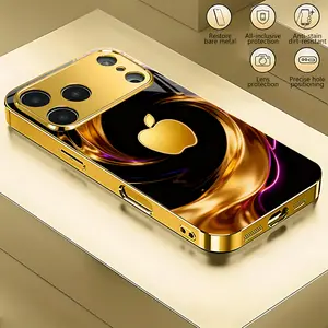 Gilt Swirl Gold Apple Pattern Electroplated Gold Tempered Glass Phone Case Suitable for iPhone 17 16,15,14,13,12,11 Plus Pro Max
