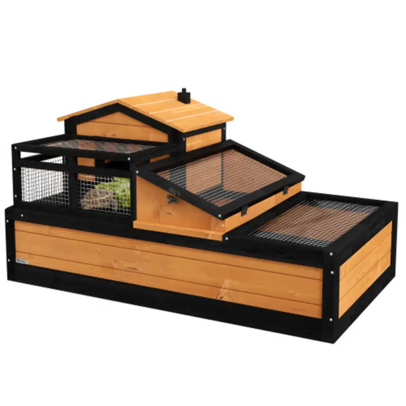Room House Habitat Balcony Stories Indoor Outdoor Wooden Tortoise Enclosure with Ladder Tray Openable Roof Large Reptile Cage x Yellow