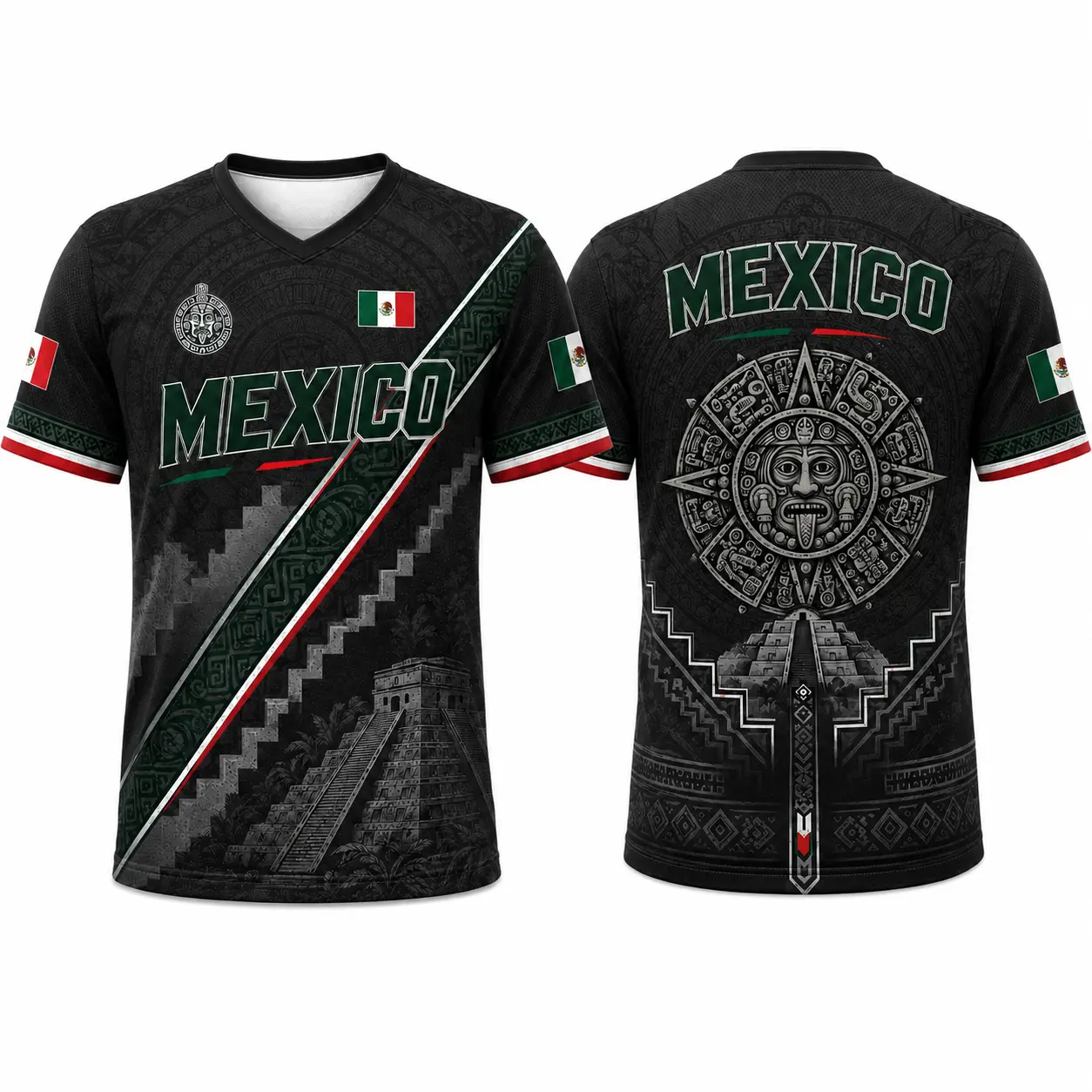2026Men’s Mexico Heritage V-Neck Graphic Tee, Breathable Mesh Short Sleeve Shirt, Green & White Casual Summer Top