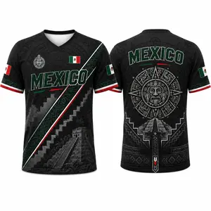 2026Men’s Mexico Heritage V-Neck Graphic Tee, Breathable Mesh Short Sleeve Shirt, Green & White Casual Summer Top