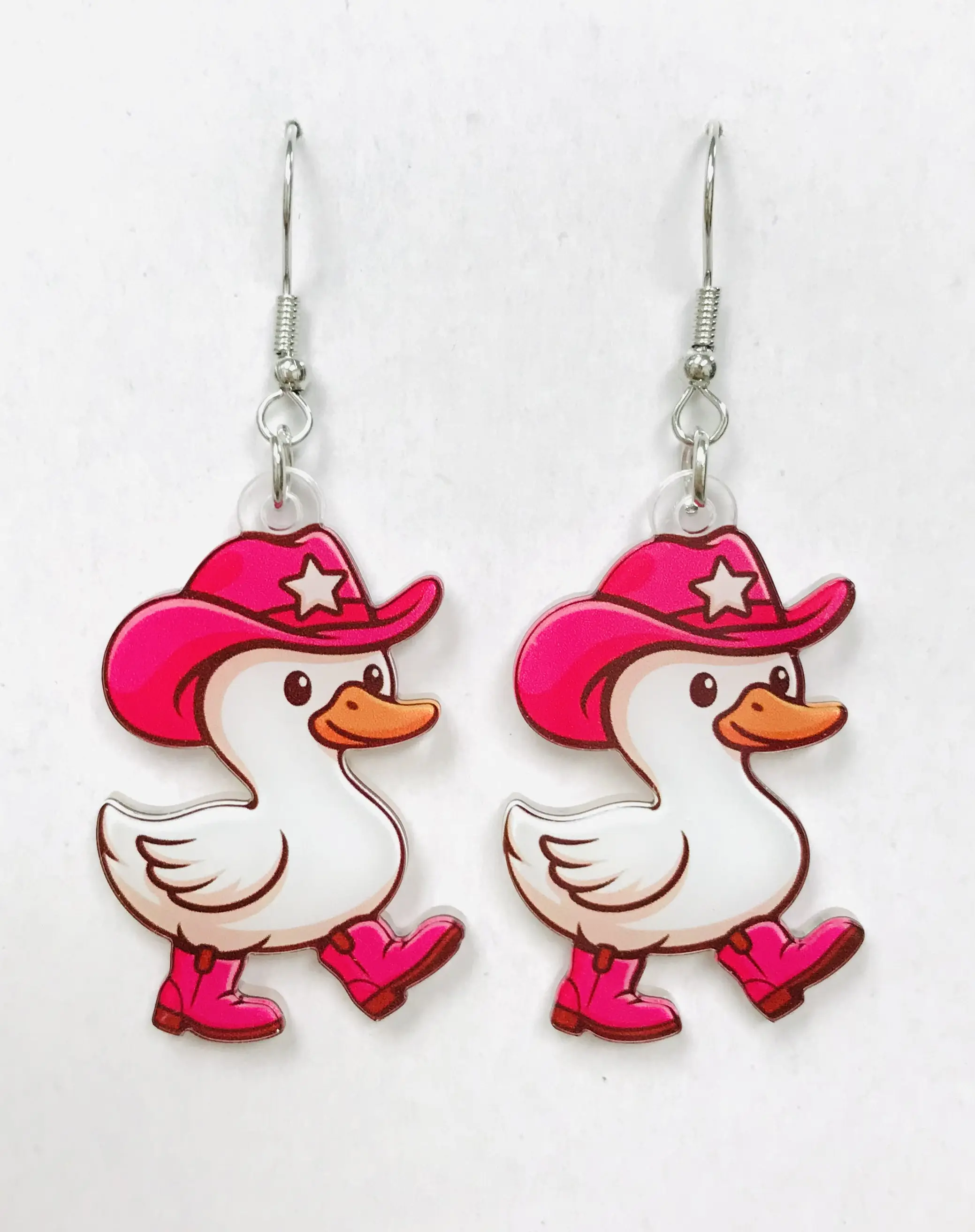 Cowboy Duck Earrings with Boots and Cowboy duck Unisex Cat Pendants for duck Lovers Fun and Unique Gift Idea