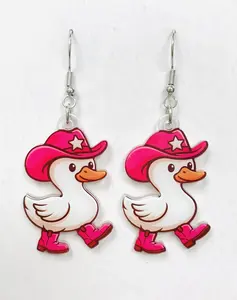 Cowboy Duck Earrings with Boots and Cowboy duck Unisex Cat Pendants for duck Lovers Fun and Unique Gift Idea