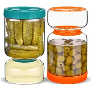 Pickle Jar with Strainer Flip, 2 Pack 51oz Pickle Container Pickle Juice Separator Hourglass Jar for Olive Keeper, Leakproof Pickle Holder Jars for Pickling Dill Sliced Storage, Gifts for Mom