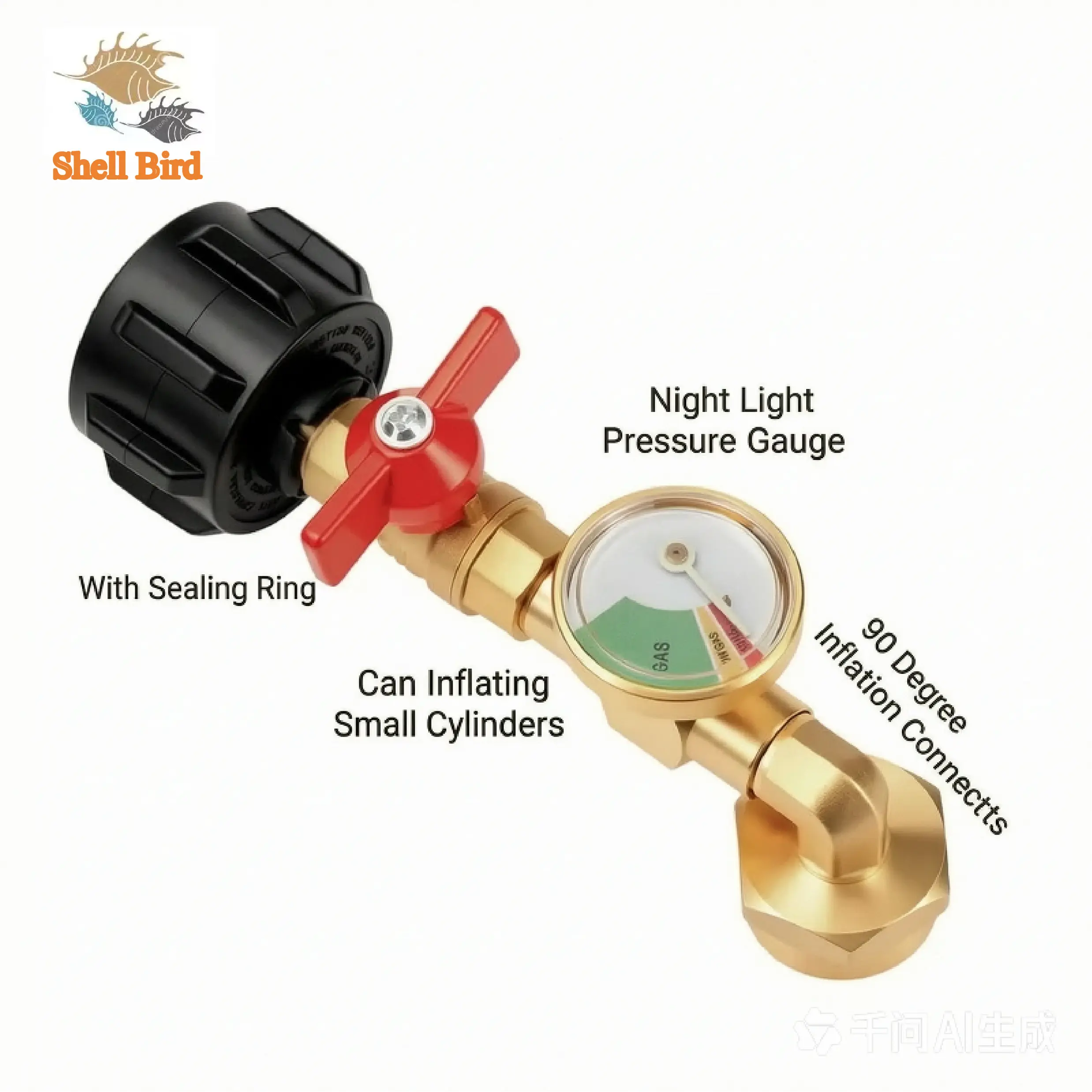 【Dealsforyoudays】Shell Bird  Propane Filling Adapter with Valve, Pressure Gauge, Night Light Display, Seal and Ball Valve – Power Tool Accessory for Gas Tank Cylinder Connections, Pressure Gauges