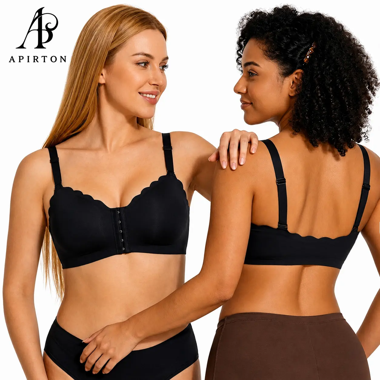 Apirton Womens Wireless Comfortable Front Close Bras Bralettes Seamless Tshirts Bras Everyday Bras Smooth Fit Womenswear Adjustable Straps summerwins Daily Wear Bra Black