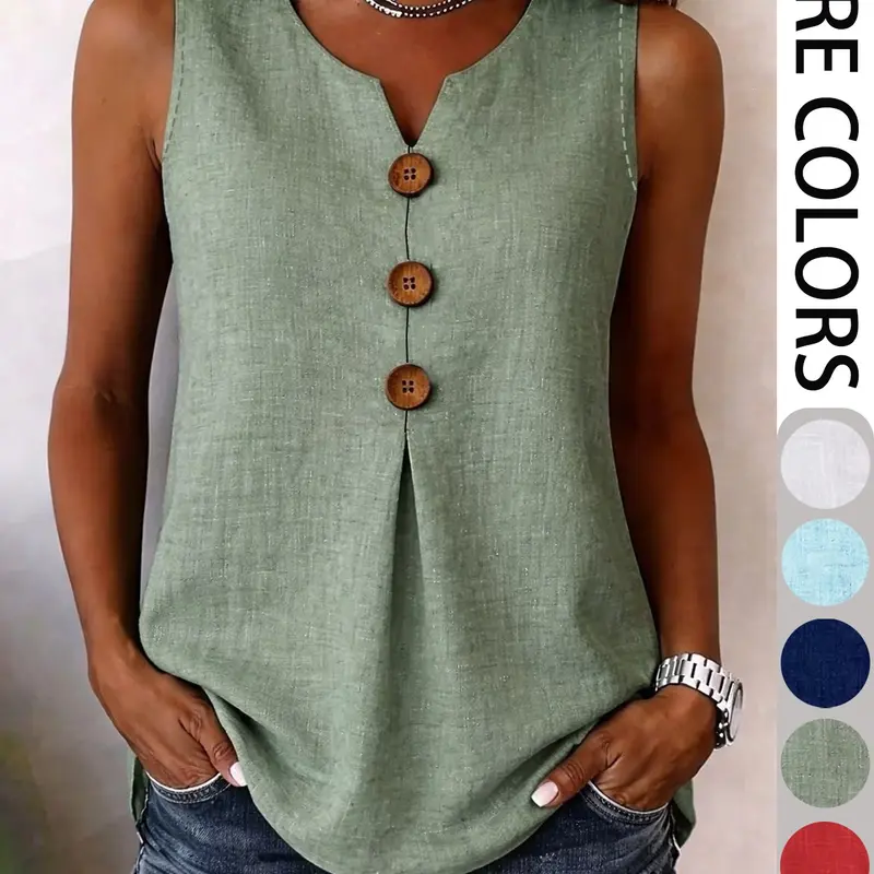 Women's Sleeveless Button Front Slim Tank Top, Comfortable Stylish Casual Blouse for Work, Vacation & Daily Wear