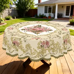 BLIOWL Spring And Summer Floral Home Decor Tablecloth,Romantic Retro Rose Pattern Design,French Elegant Floral Print,Polyester Round/Rectangular Tablecloth,Perfect For Kitchen Dining,Weddings,Parties,Indoor/Outdoor,Ideal Gift