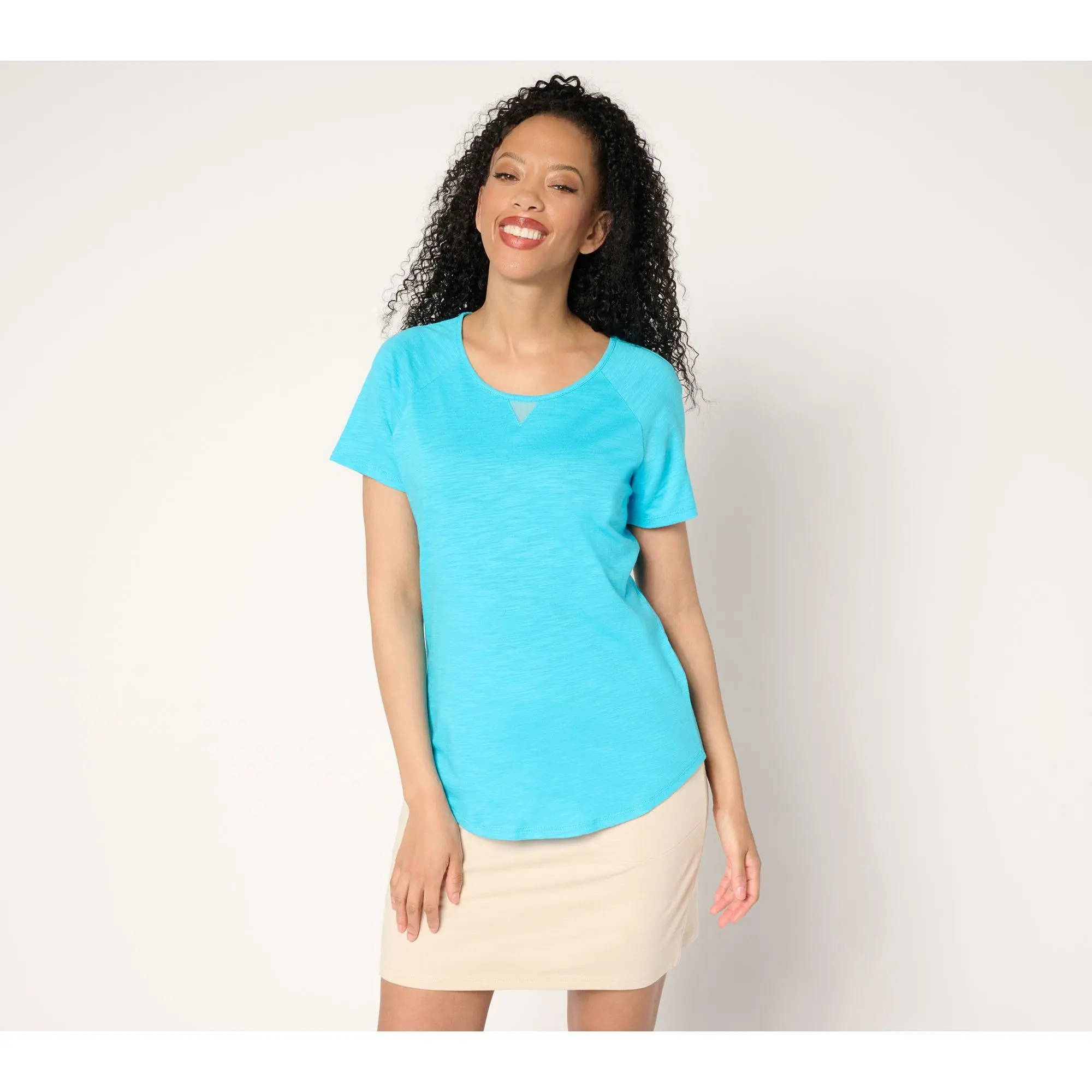 Belle Body by Kim Gravel Short Sleeve Active Top w/ Mesh Insert