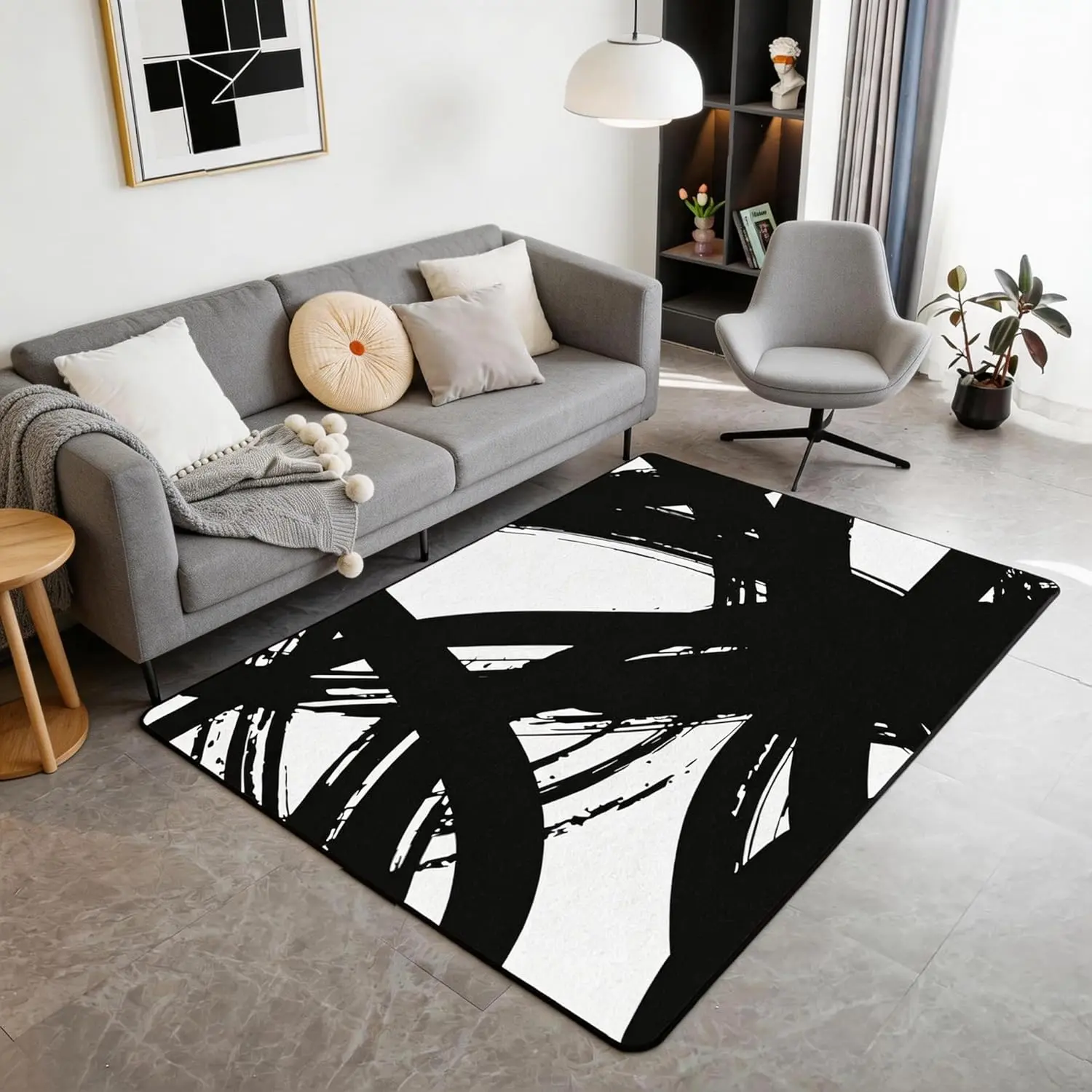 Black and White Area Rug Area Rug 3x5 Modern Stripe Decorative Carpet Set Adults Neutral Art Living Room Rugs Abstarct Art Indoor Floor Mat Room Decorations
