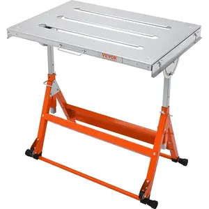 VEVOR Welding Table Foldable 30"x20", Welding Workbench Table 400lbs Load Capacity Steel on Wheels, Work Bench Adjustable Height with 3 Tilt Angles, Three 1.1" Slot, Retractable Guide Rails