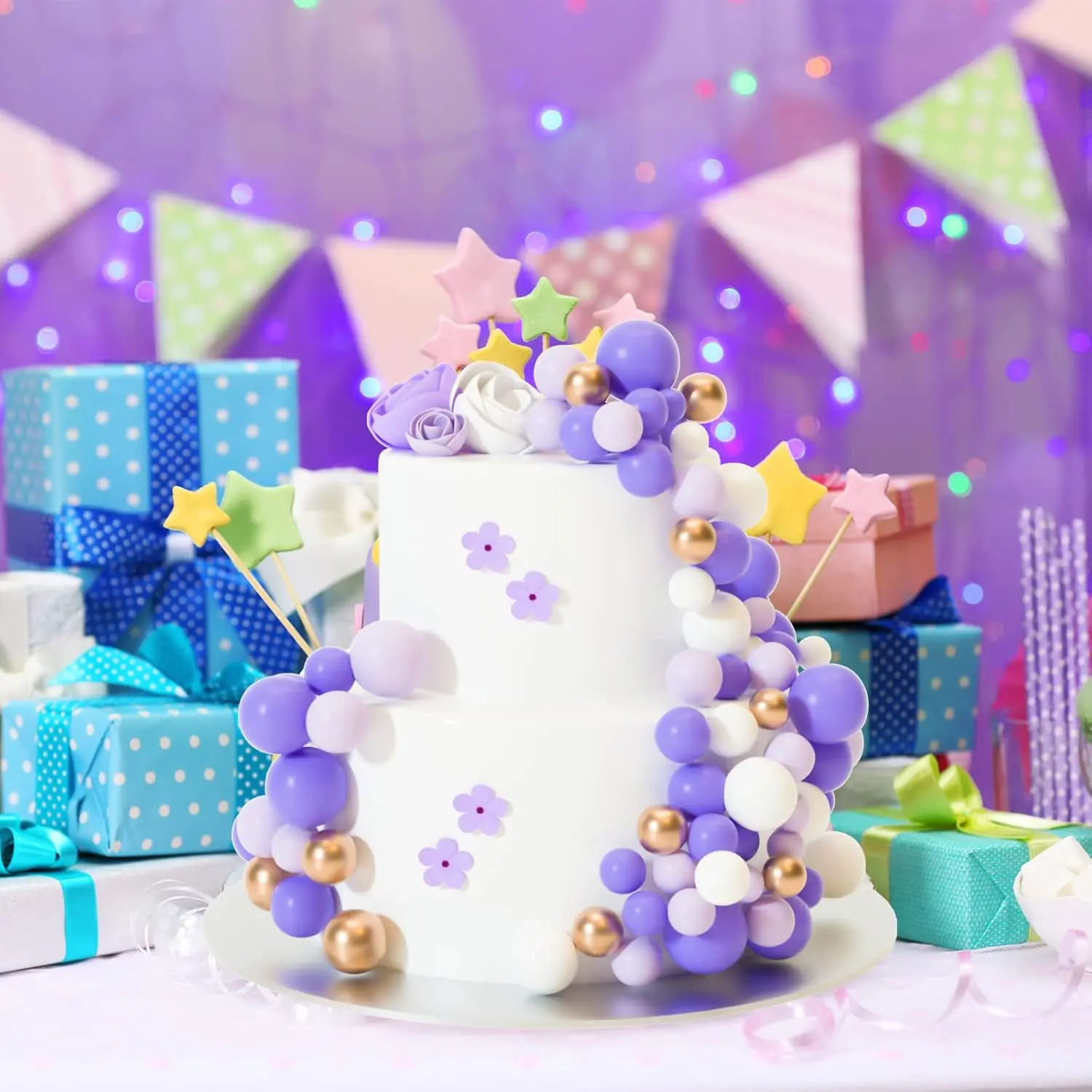 32pcs Elegant Spherical Cake Topper Decorations - for Wedding, Birthday, Gender Reveal Cakes - Disposable Cupcake Toppers for Layered Desserts, Fruits, Easy to Assemble, Cake Decorations Accessories