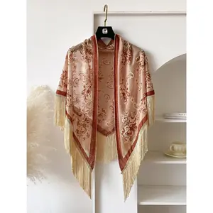 Women's Ditsy Floral Print Fringe Trim Shawl, Boho Style Shawl for All Seasons, Fashion Accessories for Women & Girls, Boho Style Scarf