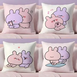 A-Asamimichan Cute Bunny Cushion Cover Soft Short Plush Fabric Double-Sided Print | Organic, Breathable,Sofa Pillow Case,Invisible zipper Mite Removal Durable Materia | Warm Winter Home Child Gift