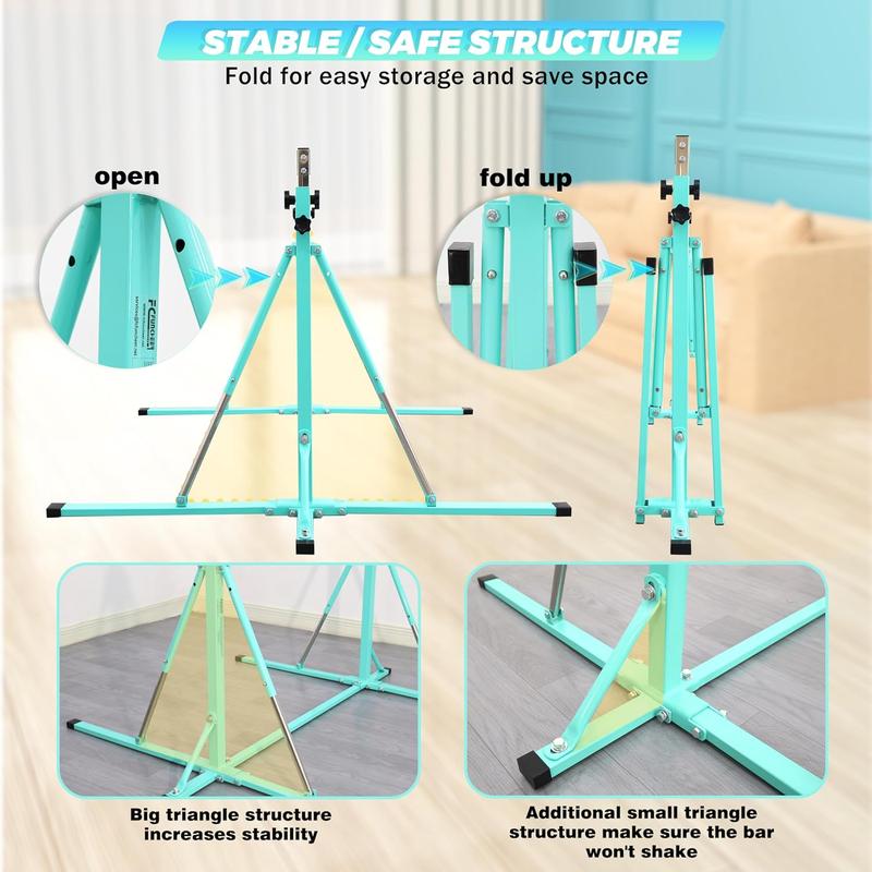 Foldable Gymnastics Bar,5FT Horizontal bar,Adjustable bar for Ages 3-15, Gymnastics bar,Triangle Structure-Gym Equipment for Foldable Gymnastics Bar,5FT Horizontal bar,Adjustable bar for Ages 3-15, Gymnastics bar,Triangle Structure-Gym Equipment for