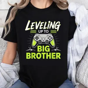 100% Cotton Unisex Leveling up To Big Brother 2026 Funny Gamer Brother Birthday T-Shirt