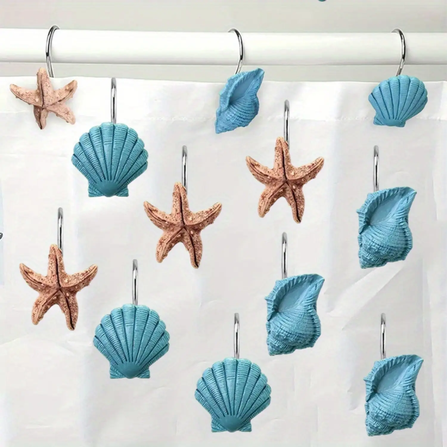 A set of 12 Summer Beach Theme Ocean Series Shell Decorative Shower Curtain Hooks, Bathroom Decoration Shower Curtain Accessories Curtain Hooks - Home Improvement.