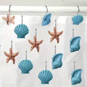 A set of 12 Summer Beach Theme Ocean Series Shell Decorative Shower Curtain Hooks, Bathroom Decoration Shower Curtain Accessories Curtain Hooks - Home Improvement.