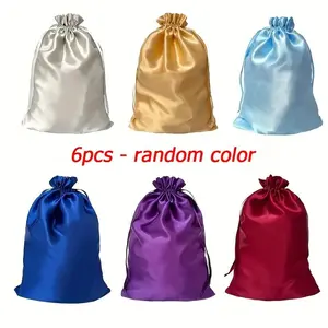 Solid Color Satin Wig Storage Bag, 6 Counts/set Large Capacity Wig Storage Bag, Portable Storage Bag for Hair Extension, Hair Accessories, Space Saver Bags, Drawstring Pouch