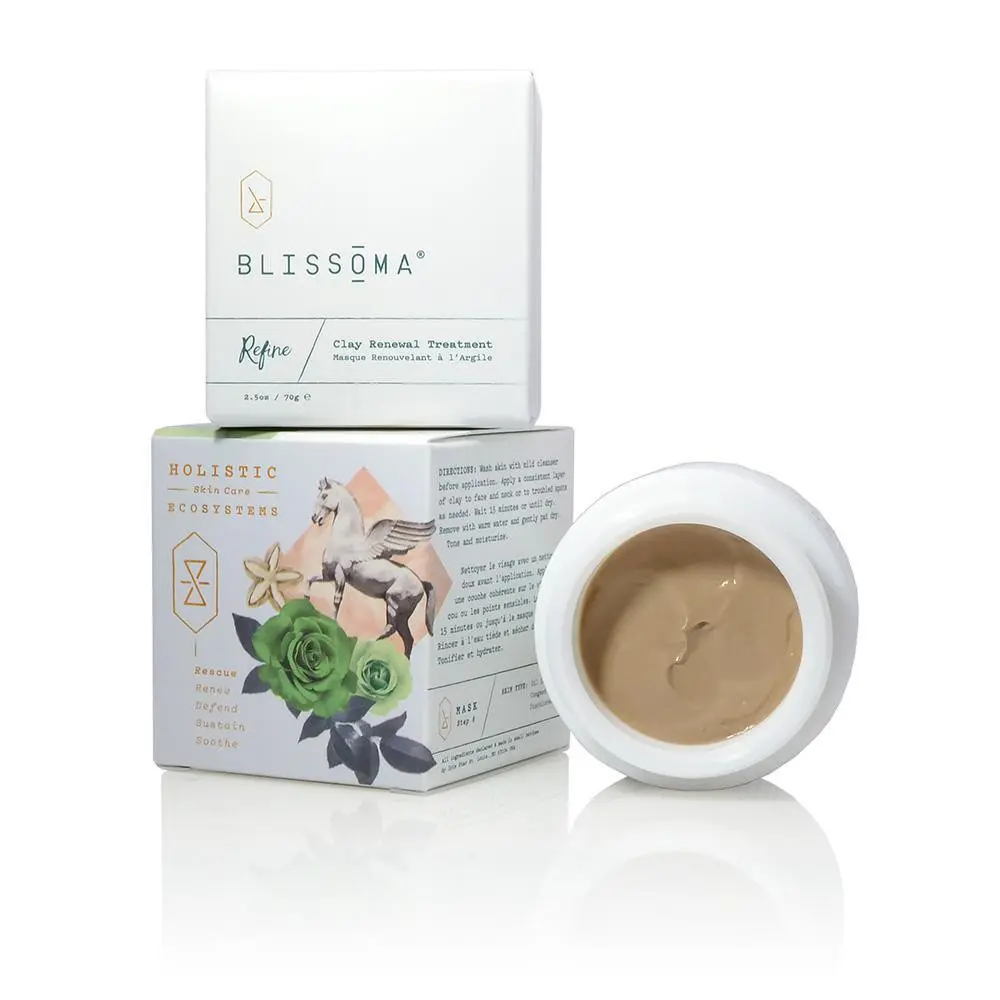 Blissoma Refine Clay Mask Renewal Treatment - Creamy Rhassoul Clay Face Mask for Pore Cleansing, Detoxifying, Smoothing & Breakout-Prone Skin