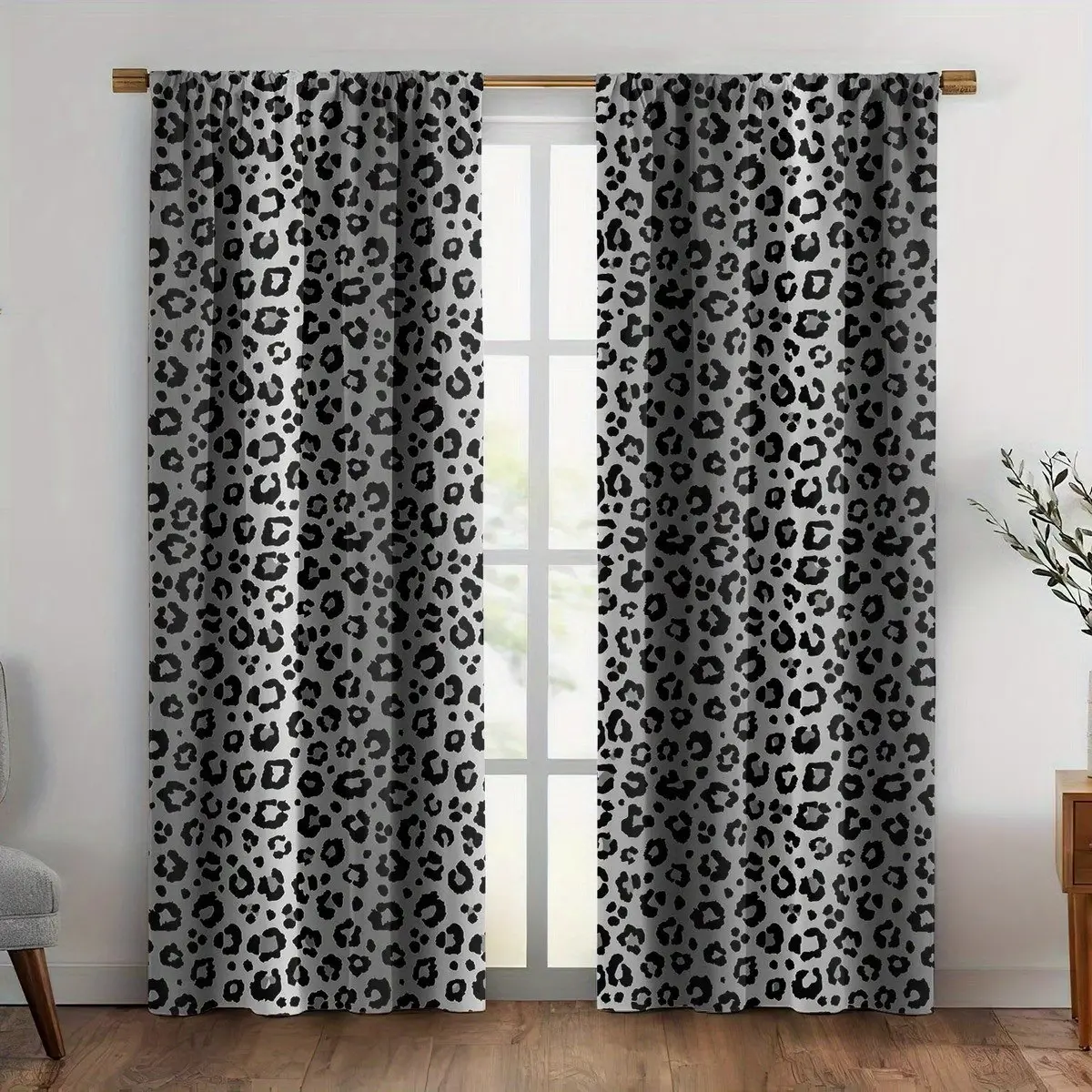 2pcs & Leopard Print Polyester Curtains Rod Pocket, Edgy Window Drapes for Bedroom Living Room, Contemporary Style Universal Fit, Home Decorative Curtain, Upgrade Curtain, Curtain for Windows