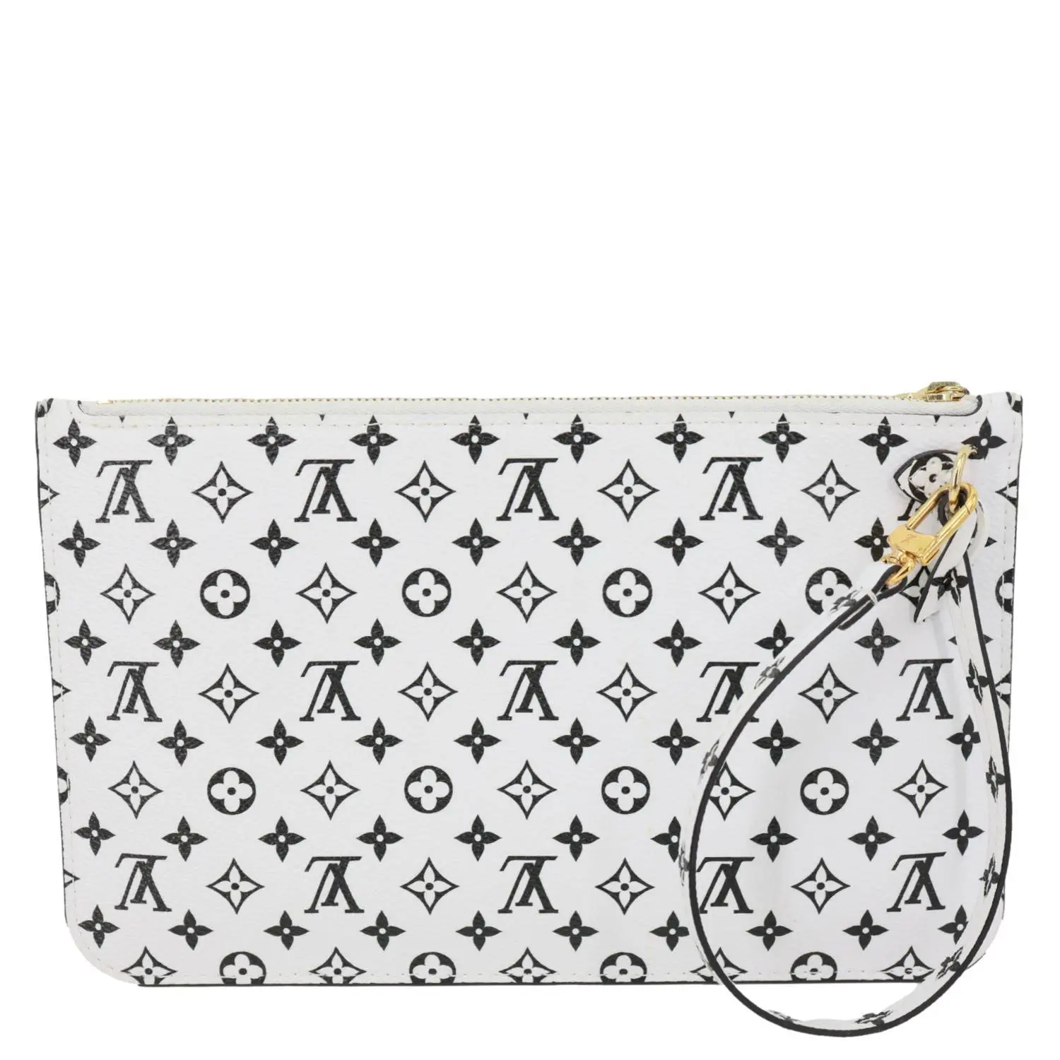 Pre-owned Louis Vuitton Canvas Clutches & Wristlets Neverfull Pochette Monogram Wristlet White