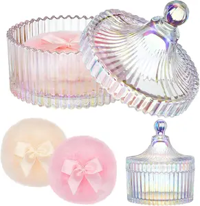 2 pieces of body powder suction and 1 piece of glass container, soft powder suction, glass box for dust suction, body powder suction, powder suction for dry cosmetics, powder applicator with dust removal shell (amber, dazzling color)