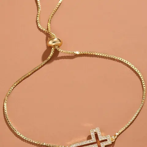 Rhinestone Cross Charm Bracelet, Exquisite Trendy Bracelet, 1 Piece Fashionable Matching Bracelet Jewelry for Women & Men for Party, Daily Clothing Decor Cross Bracelets