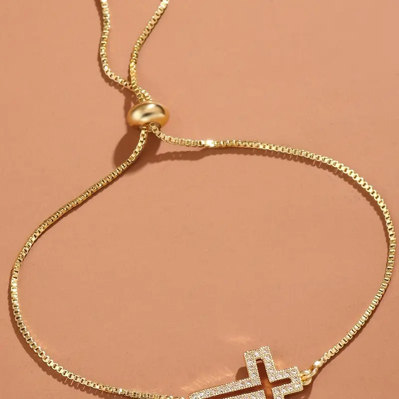 Rhinestone Cross Charm Bracelet, Exquisite Trendy Bracelet, 1 Piece Fashionable Matching Bracelet Jewelry for Women & Men for Party, Daily Clothing Decor Cross Bracelets