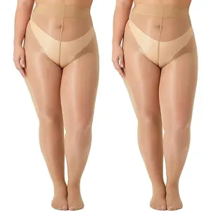 2 Pairs Women's Plus Size Shiny Pantyhose 15D Sheer Shimmer Tights High Waist Oil Glossy Stocking Queen Size