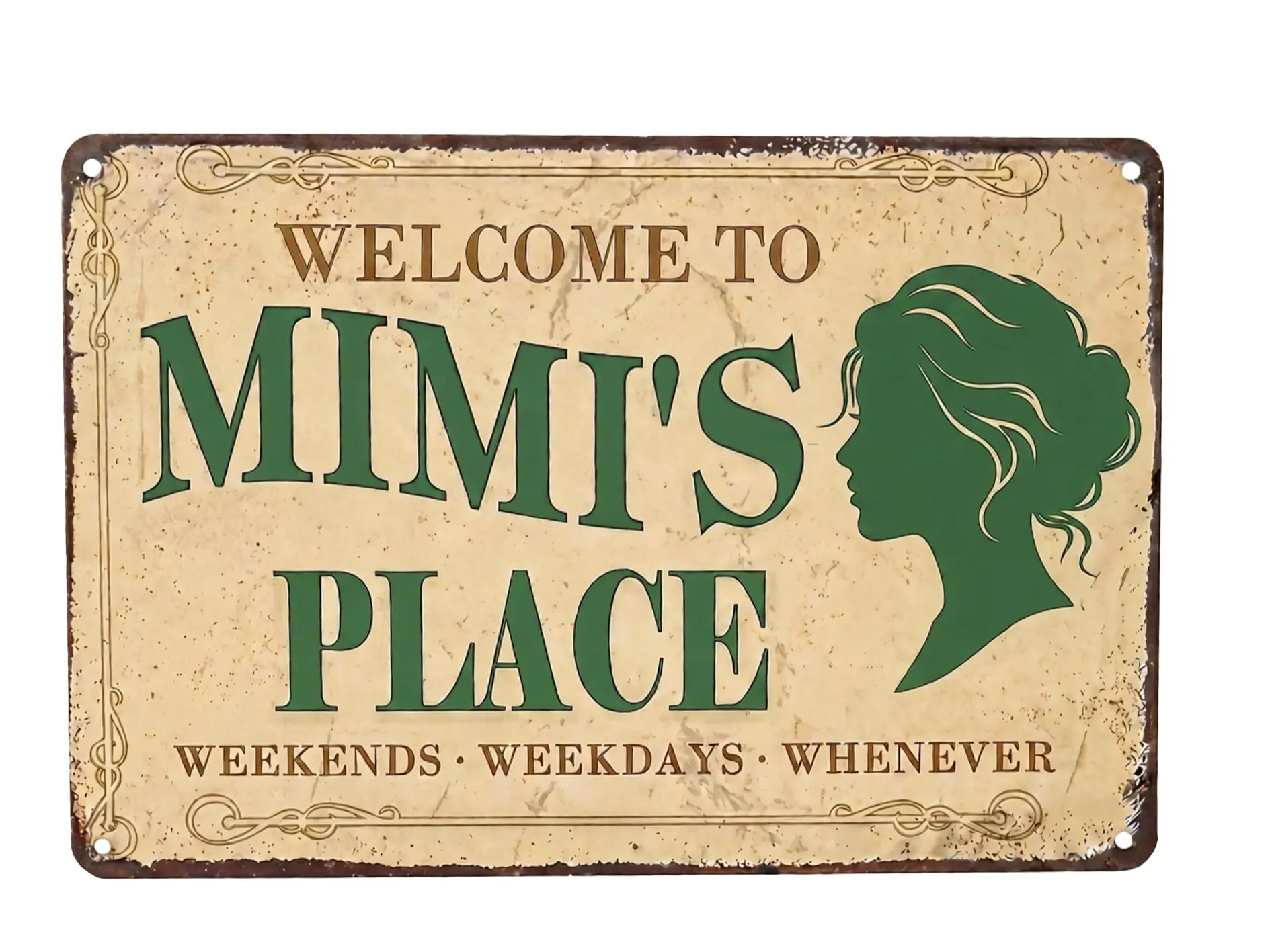 MIMI'S PLACE Retro Vintage Decorative Cream Tin Sign, Home Decor Plaque with Artwork Mount for Home Supplies Display, Gift, Hanging