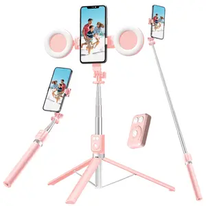 Selfie Stick Tripod With Dual Fill Lights, Detachable Wireless Remote Control Phone Tripod, New 6-In-1 Retractable Travel Tripod Accessories Portable, For Live Streaming & Video Recording Perfect For Photography, Makeup, Group Selfies