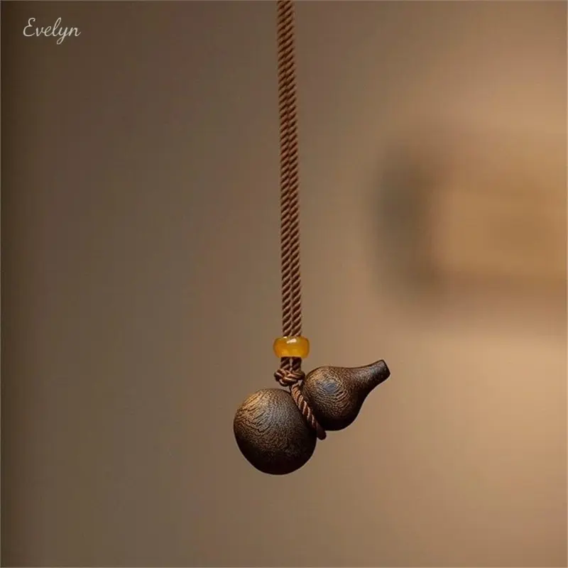 Wooden Calabash Pendant Necklace with Customizable Length, Unisex Rustic Wabi-Sabi Jewelry for Meditation & All Seasons, Adjustable Brown Braided Cord, Boho Festival, Gourd, Daily, Minimalist