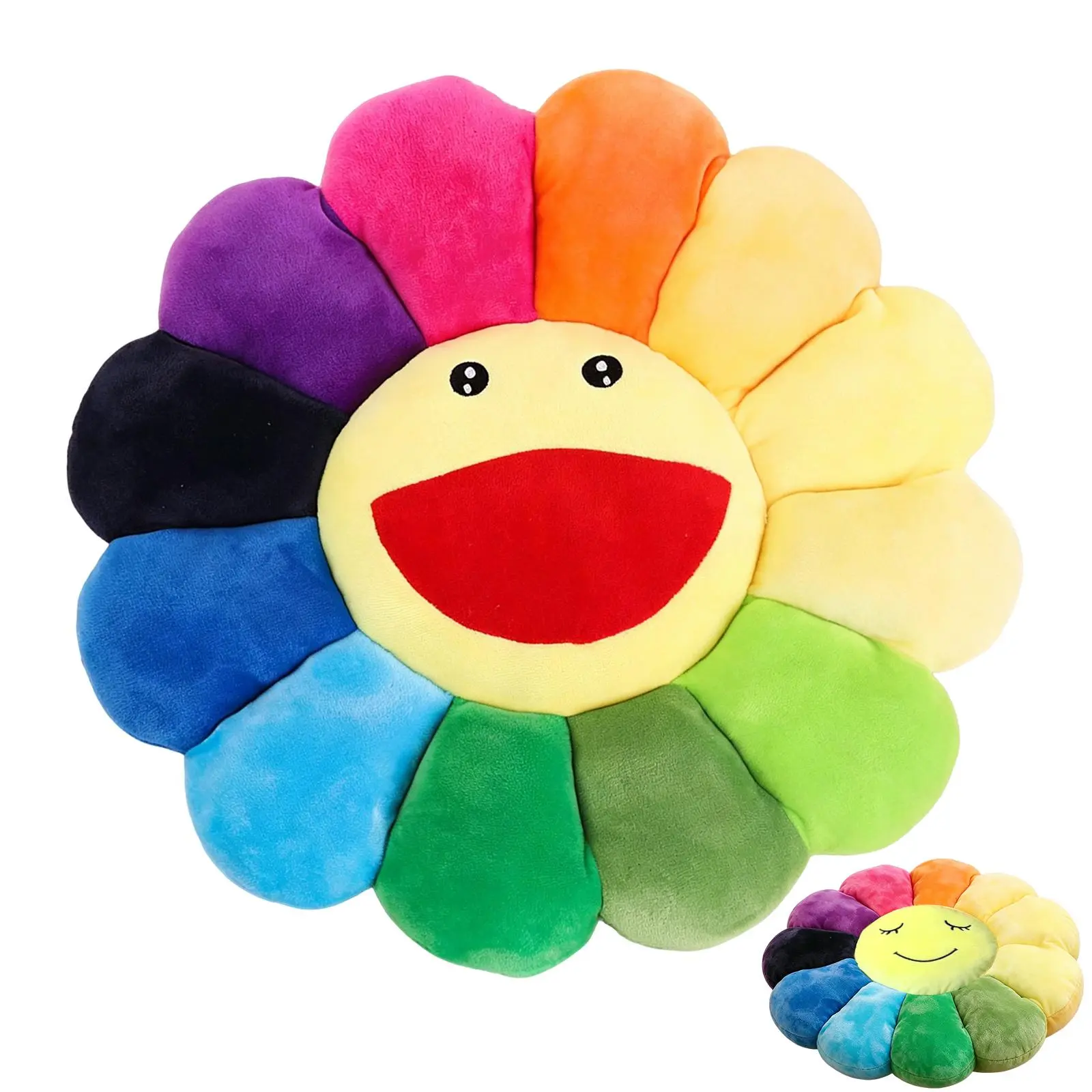 Smile Face Sunflower Plush Throw Pillow Soft Colorful Indie Rainbow Floor Cushion for Home Bedroom Reading Decor, Flower Pillow for Couch, Stores, Restaurants, 17 Inch