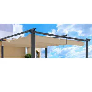 Dreamzon Replacement Canopy Top Fabric for 10x10 Ft Outdoor Patio Retractable Pergola Sunshelter Pergola Canopy-Khaki