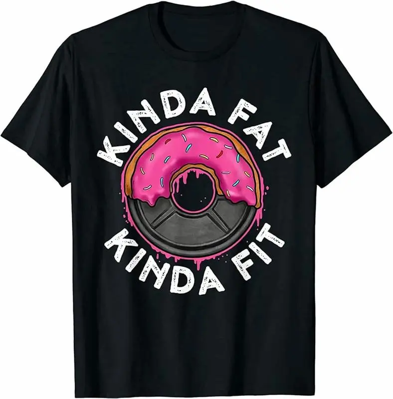 Men's Vintage "Kinda Fat Kinda Fit" Printed Shortsleeve Round Neck Foldable T-Shirt, Casual Menswear for Gym Workouts