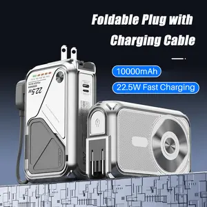 All in 1 Magsafe Power Bank with Plug 22.5W 10000mAh [AC Plug, Wireless Charging, Cable Type-C/Lightning]