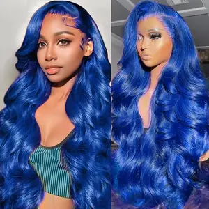 Yeswigs Blue Lace Front Wigs Body Wave 100% Human Hair Wigs 13x4 13x6 HD Transparent Full Lace Frontal Wigs 180% Density Wear And Go Glueless Wigs Pre Plucked For Black Women