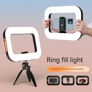 New Handheld Ring LED Rechargeable Fill light Portable Mobile Phone Live Broadcast Photography Desktop Rabbit Cage Selfie Light