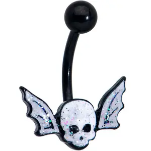 Black Winged Skull Glitter Belly Ring Black Winged Skull Glitter Belly Ring